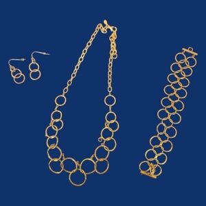 Premier Designs Elegant Gold Circle Jewelry Set Necklace Earrings Bracelets